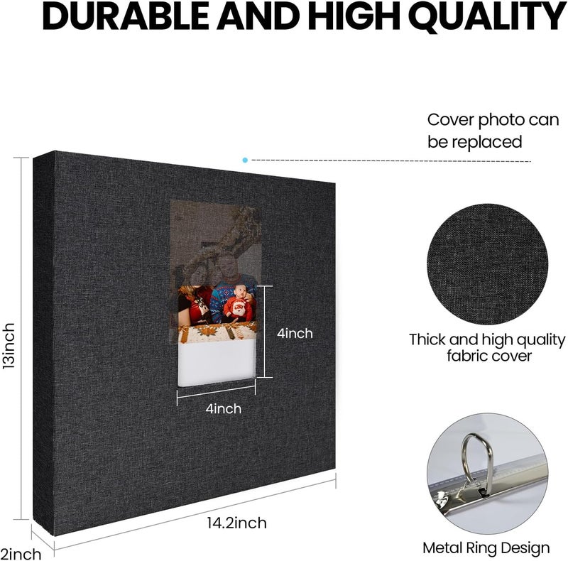 LUOCCHI 12x12 Inch Large 3 Ring Binder Scrapbook Album, Linen Cover Scrap Books 30 Pocket with Plastic Sleeves Protectors Display 60 Pages 12 x 12 Art Portfolio for Wedding Baby Adventure (Black) - Image 3